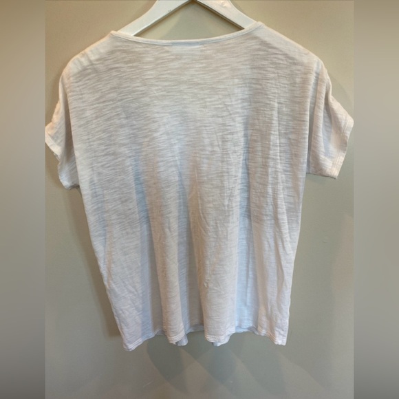 J.Jill Smocked Embroidered White Tan Slub Knit Tunic Top Short Sleeve Cotton XS - Picture 5 of 5